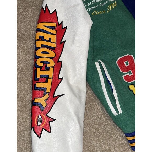 Rebel Minds (M) Velocity Varsity Jacket Blue Leather Embroidered Cobra See Desc - Picture 6 of 16